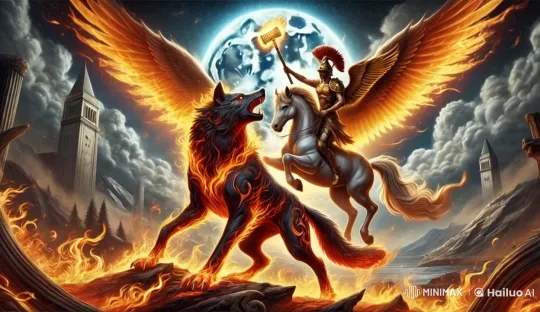 Mystical Confrontation: Fenrir vs. Asgardian Warrior Under Full Moon – AI Generated Video | Hailuo AI
