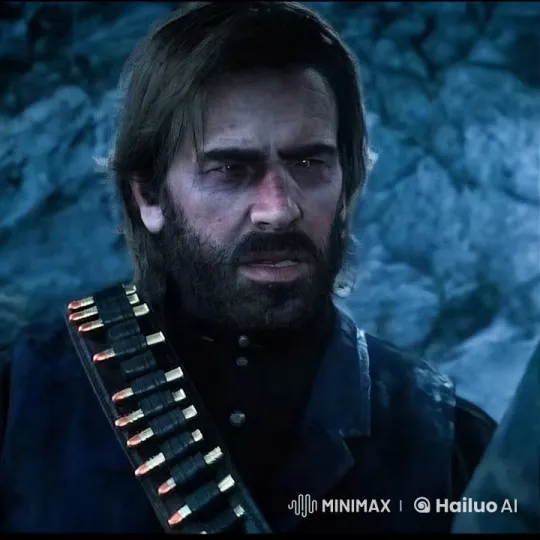 Exhausted Man with Bullet Bandolier in Rocky Setting – AI Generated Video | Hailuo AI
