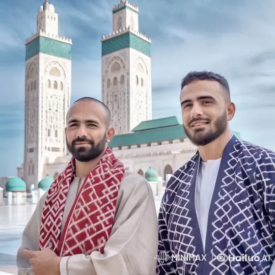 Traditional Attire at Grand Mosque with Minarets – AI Generated Video | Hailuo AI