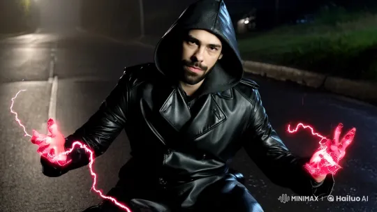 Mysterious Man in Dark Hoodie Amidst Stormy Night – AI Generated Video | Hailuo AI