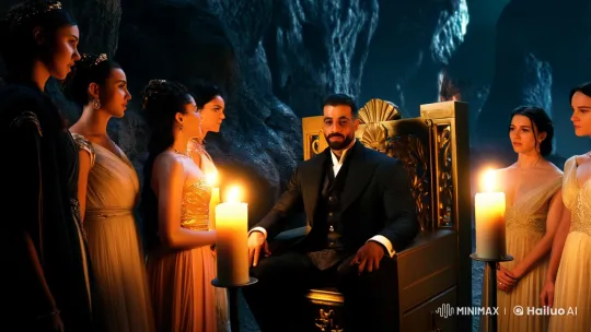 Regal Man on Golden Throne in Majestic Cave Setting – AI Generated Video | Hailuo AI