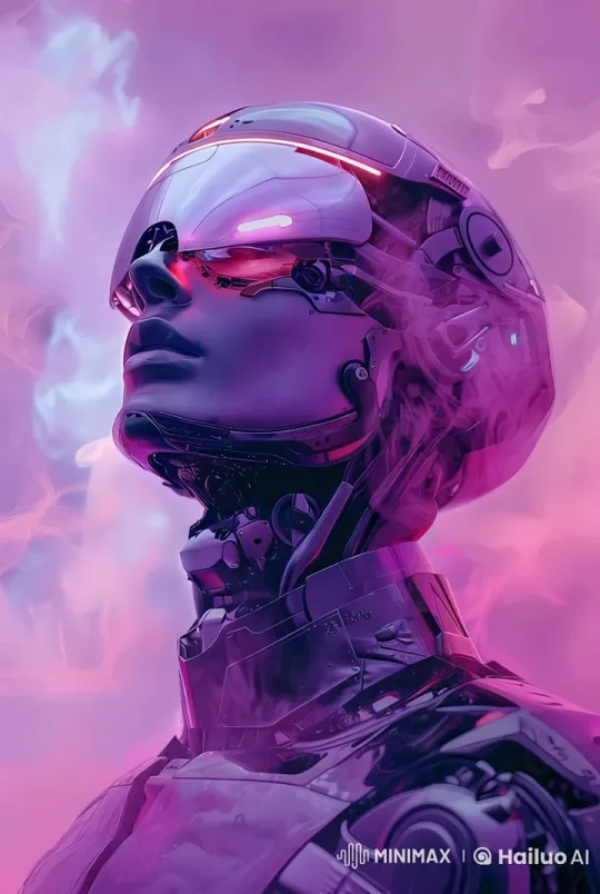 Futuristic Human-Robot Hybrid Anticipates Celestial Presence – AI Generated Video | Hailuo AI