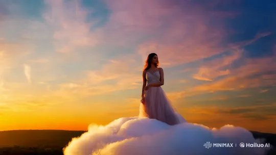 Enchanting Lady in Twilight Sky Panorama – AI Generated Video | Hailuo AI