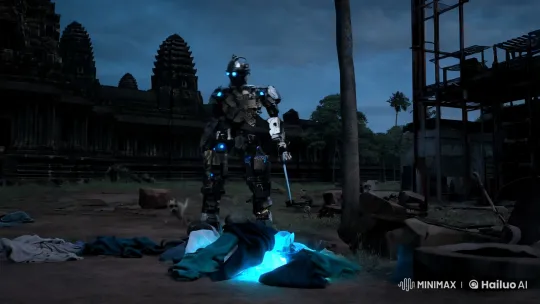 Post-Apocalyptic Journey with Robot, Dog, and Elven Girl at Angkor Wat – AI Generated Video | Hailuo AI