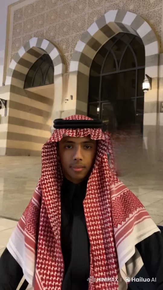 Saudi Man Smoking in Front of Ornate Building – AI Generated Video | Hailuo AI