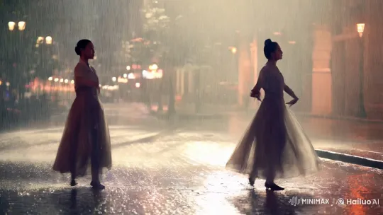 Aesthetic Dance in Rain: Serene Cityscape Serenade – AI Generated Video | Hailuo AI