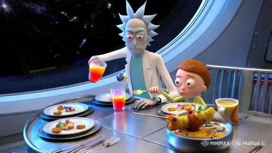 Rick and Morty Enjoy Futuristic Breakfast Aboard Spaceship – AI Generated Video | Hailuo AI