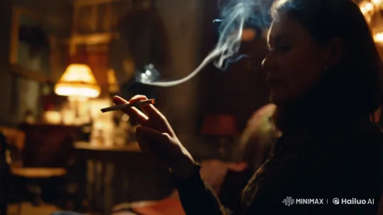 Contemplative Figure with Smoke in Dimly Lit Room – AI Generated Video | Hailuo AI