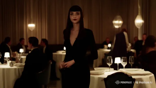 Elegant Woman in Upscale Restaurant: Poise and Mystery – AI Generated Video | Hailuo AI