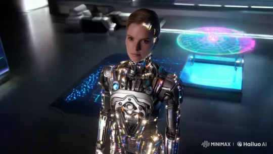 Futuristic Woman Transforms into Robot in High Tech Setting – AI Generated Video | Hailuo AI