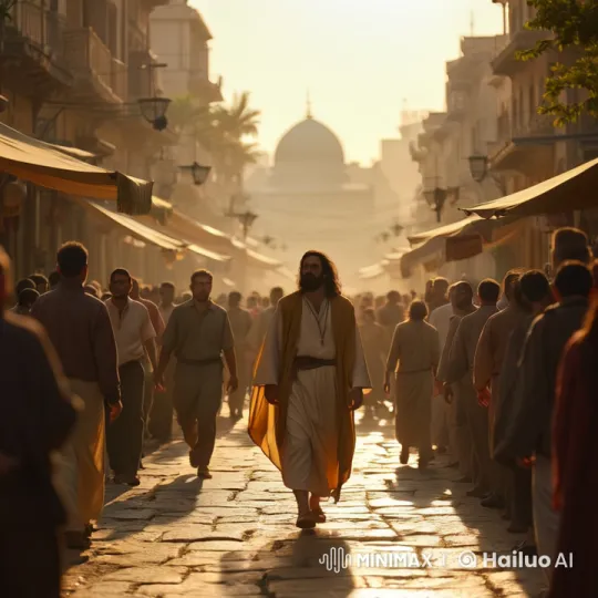 Jesus Teaches in Bustling Jerusalem Amidst Daily Life – AI Generated Video | Hailuo AI