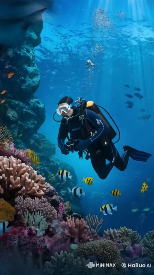 Diver Discovers Glowing Artifact in Luminous Coral Reef – AI Generated Video | Hailuo AI