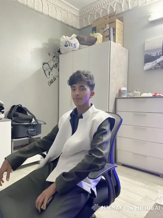 Young Man Relaxing in Modern Room with Thoughtful Puff – AI Generated Video | Hailuo AI