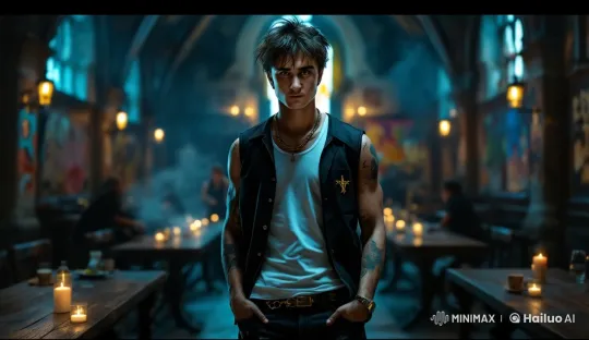 Young Rapper Performs with Energy in Atmospheric Bar – AI Generated Video | Hailuo AI