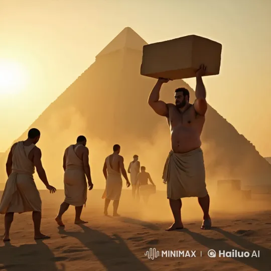 Ancient Egyptian Laborers Constructing a Pyramid at Sunset – AI Generated Video | Hailuo AI