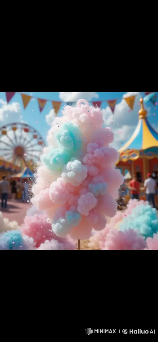 Vibrant Carnival Scene with Animated Cotton Candy in Live2D – AI Generated Video | Hailuo AI
