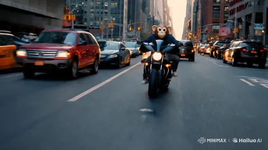 Masked Rider Navigates NYC Streets on Motorcycle – AI Generated Video | Hailuo AI