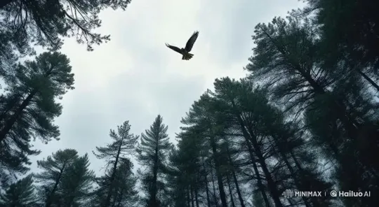 Falcon Gliding Gracefully Over Swaying Pine Forest – AI Generated Video | Hailuo AI