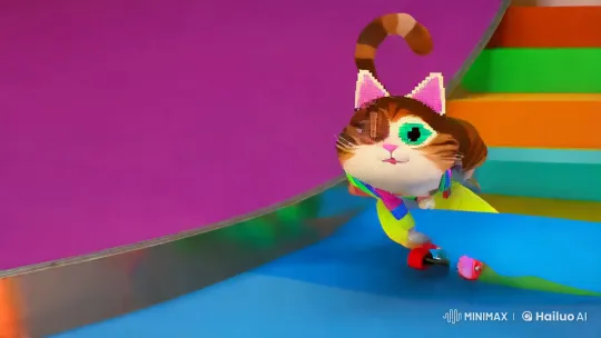 Patchwork Cat's Joyful Skate, Dance, and Surf Adventure – AI Generated Video | Hailuo AI