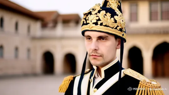 Young Man in Military Uniform Gives Salute in Period Setting – AI Generated Video | Hailuo AI