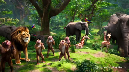 Animals Celebrate in Vibrant Jungle Festival – AI Generated Video | Hailuo AI