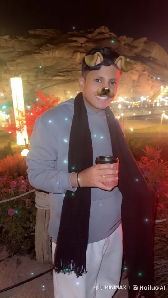 Nighttime Garden Scene with Person and Red Foliage – AI Generated Video | Hailuo AI