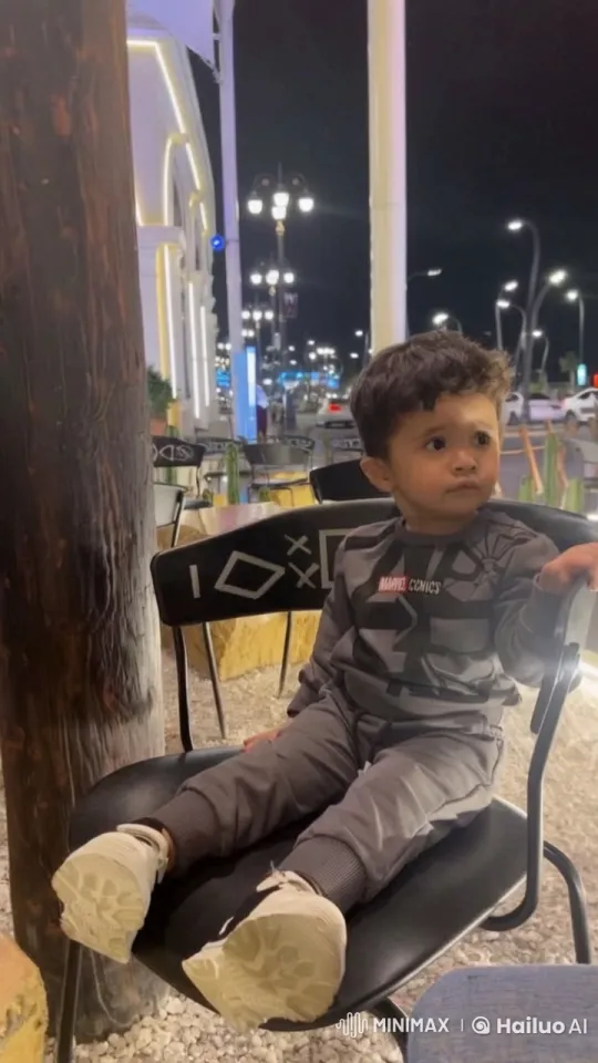 Child in Marvel Tracksuit Enjoying Nighttime Streetscape – AI Generated Video | Hailuo AI