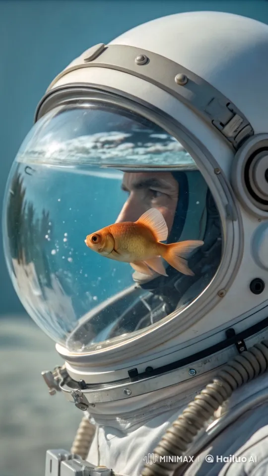 Astronaut's Helmet: Goldfish Swimming in a Water-Filled Bubble – AI Generated Video | Hailuo AI