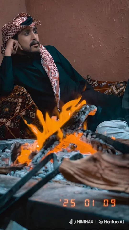 Man Contemplates by Campfire, Smokes Cigarette – AI Generated Video | Hailuo AI