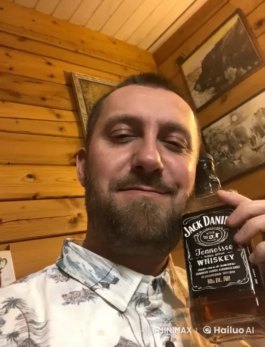 Man Savoring Jack Daniel's in Cozy Wooden Room – AI Generated Video | Hailuo AI
