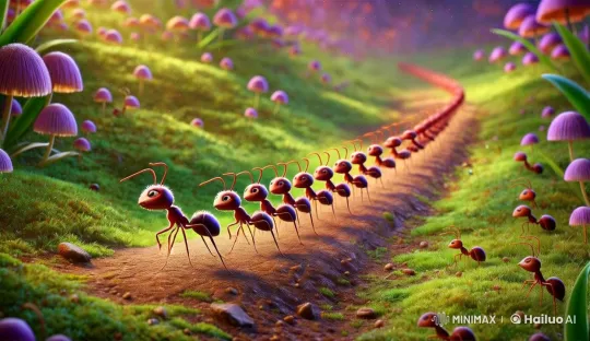 Animated Ants March Through Lush Live2D Forest – AI Generated Video | Hailuo AI