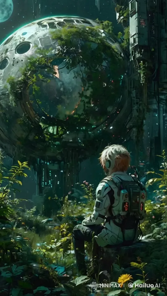 Astronaut Contemplates Ancient Spaceship Wreckage in Alien Landscape – AI Generated Video | Hailuo AI