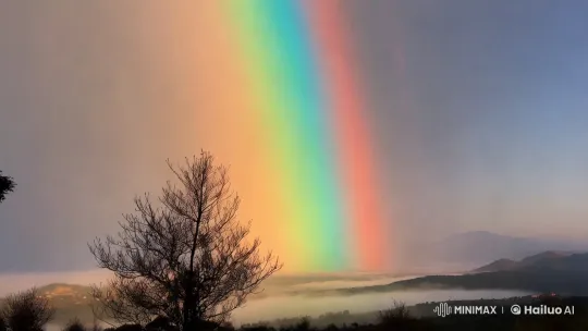 Morning Rainbow Over Tranquil Landscape – AI Generated Video | Hailuo AI