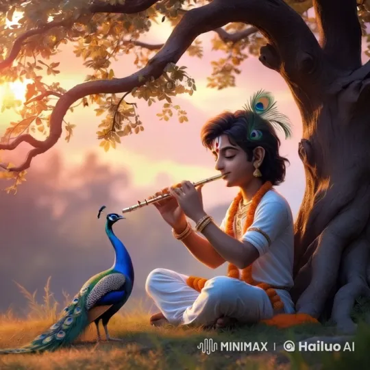 Child and Peacock Dance to Flute Melody – AI Generated Video | Hailuo AI