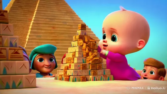 Baby Builds Mini Pyramids in Egypt-Inspired Animation – AI Generated Video | Hailuo AI