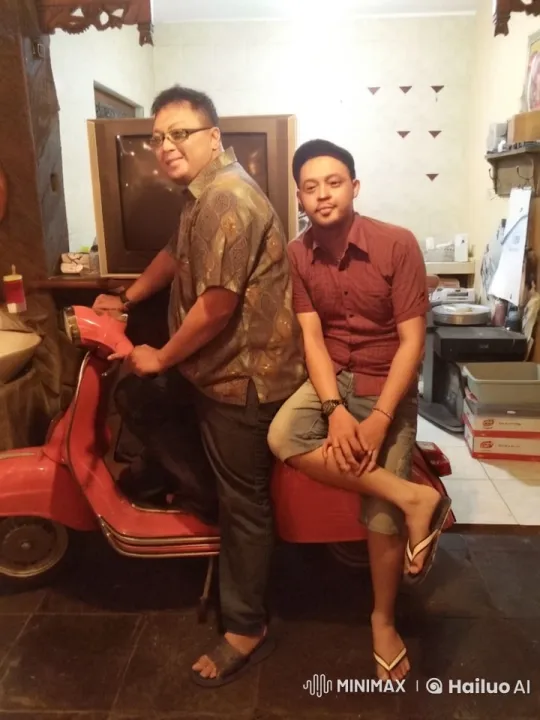 Two Men Playfully Fighting on Red Scooter – AI Generated Video | Hailuo AI