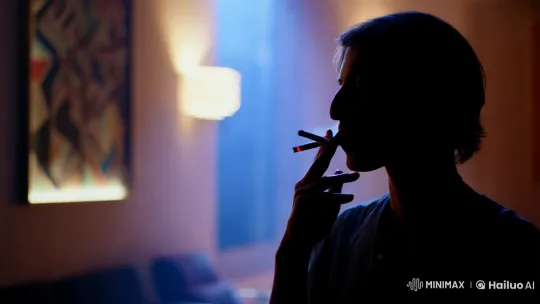 Intimate Mood: Silhouetted Figure with Cigarette – AI Generated Video | Hailuo AI