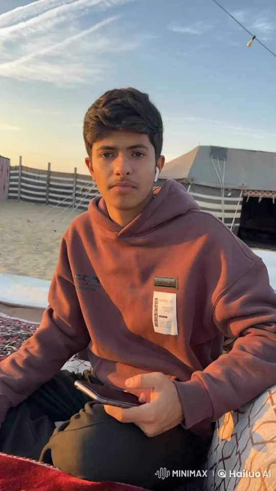 Young Person Mimics Smoking in Desert Setting – AI Generated Video | Hailuo AI
