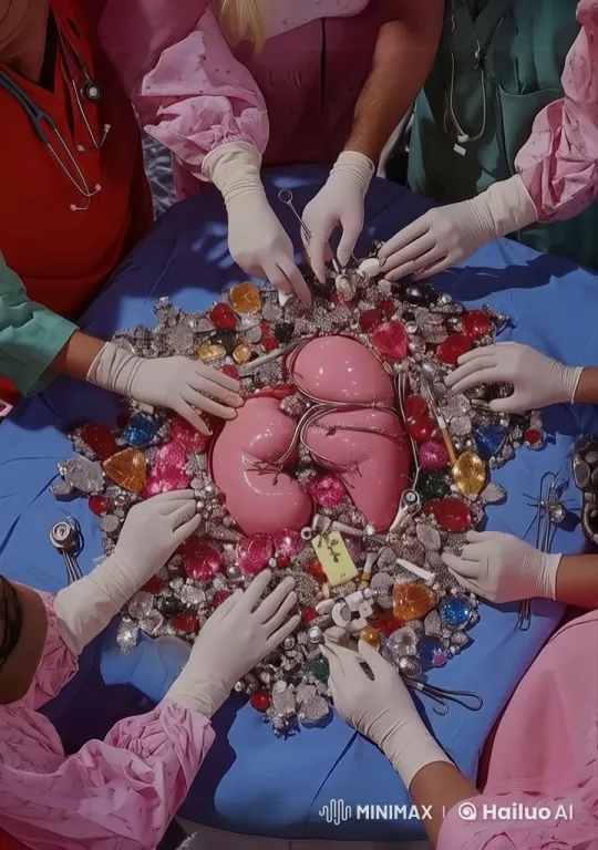 Surreal Medical Scene with Lungs Amidst Gems and Instruments – AI Generated Video | Hailuo AI