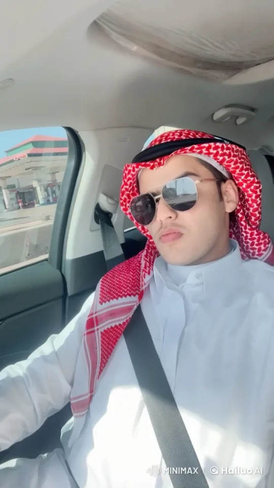 Arabic Man Smokes in Brightly Lit Car at Gas Station – AI Generated Video | Hailuo AI