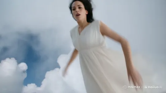 Dreamy Descent: Woman Falls Through Clouds to Bed – AI Generated Video | Hailuo AI