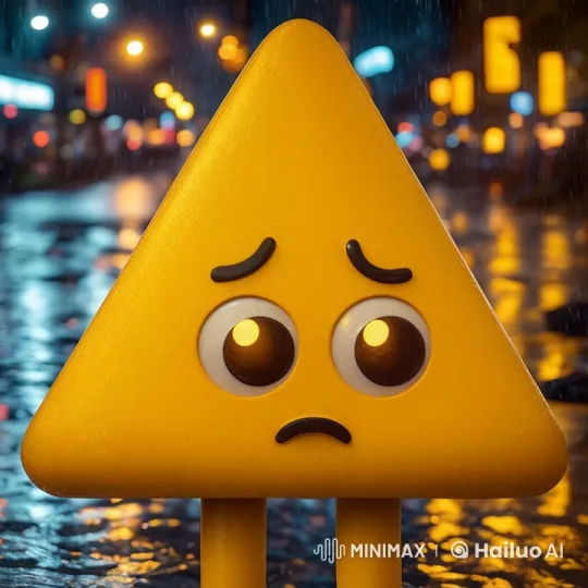 Sad Yellow Character in Rainy Night Cityscape – AI Generated Video | Hailuo AI