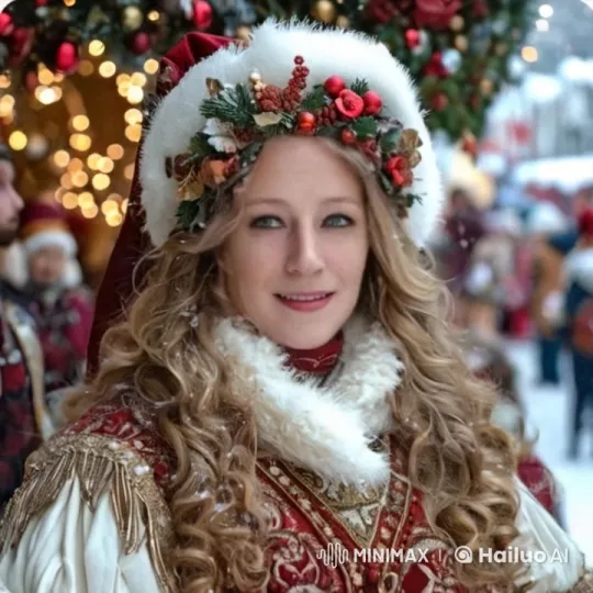 Holiday Market Celebration with Ornately Dressed Individual – AI Generated Video | Hailuo AI