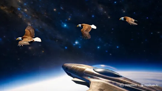 Golden Eagles and Spaceship in Starry Night Sky – AI Generated Video | Hailuo AI