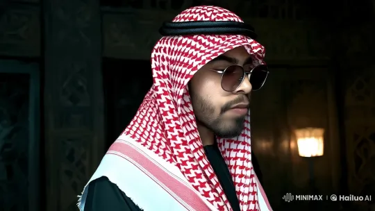 Man in Keffiyeh Lights Cigarette in Mysterious Setting – AI Generated Video | Hailuo AI
