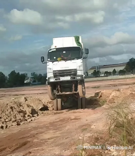 Truck Navigates Rocky Terrain with Dusty Struggle – AI Generated Video | Hailuo AI