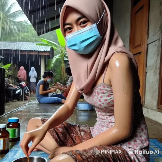 Woman Prepares Mix in Rainy Outdoor Setting – AI Generated Video | Hailuo AI