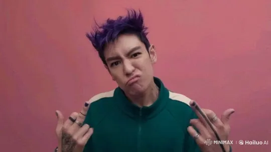 Purple-haired Person Startled by Unexpected Event – AI Generated Video | Hailuo AI