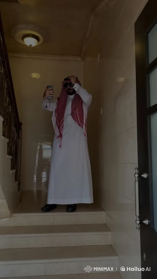 Middle Eastern Man Smoking and Using Phone on Stairwell – AI Generated Video | Hailuo AI