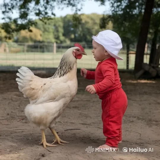 Child and Chicken Interact in Pastoral Setting – AI Generated Video | Hailuo AI